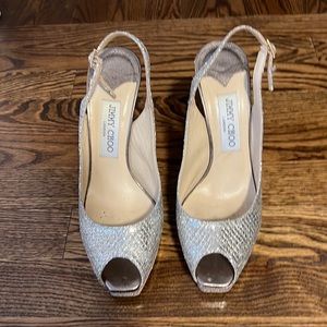 Jimmy choo peep toe silver size 37.5 slingback